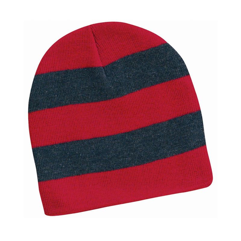 Striped Knit Beanie Rugby Stripes School College Stocking Cap Skull 