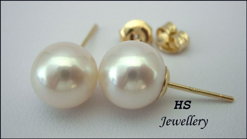 HS ROUND SOUTH SEA CULTURED PEARL 10mm STUD EARRINGS TOP GRADING 14K 