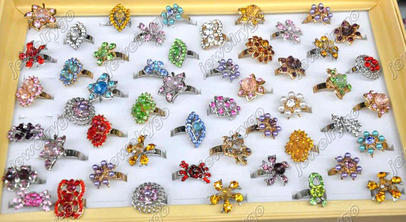 Wholesale Lot 25pcs Crystal CZ & pearl mix Rings free  