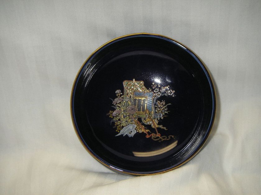 Vintage Cobalt Blue Rice Bowl Trinket Dish Japan Rickshaw  