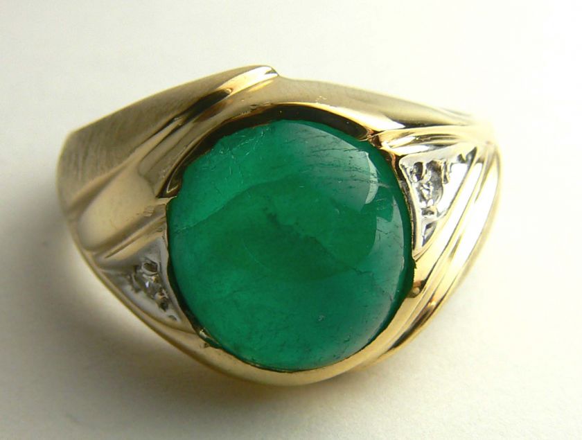 50ct Dignified Colombian Emerald Cabochon Diamond & Gold Ring  