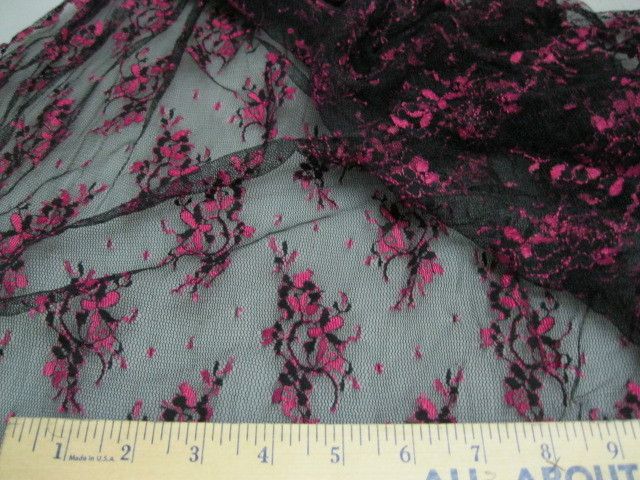 Fabric Organza mesh Lace Black & Pink Floral LC118  