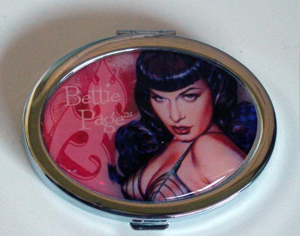 Sexy Retro Bettie Page Pin Up Metal Compact Hand Mirror  