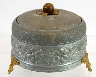 c1930s Pewter & Brass Music Powder Box w/Mirror Dresser  