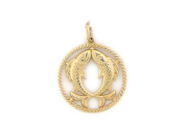 10K SOLID YELLOW GOLD PISCES ZODIAC CHARM PENDANT  