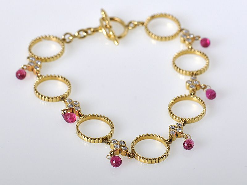 Lauren K Retro 18K YG Diamond Ruby Circle Bracelet  