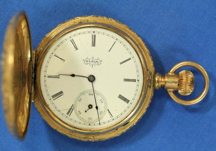 Circa 1893 Elgin Hunters Case Antique Pocket Watch 6s 34mm  