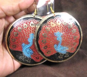 E2358 Peacock Emboss DISC Boho Earrings indian jewelry  