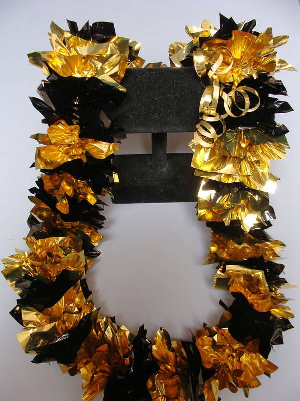 Hawaiian Style Penny Money Lei Black Gold Mylar Gift  