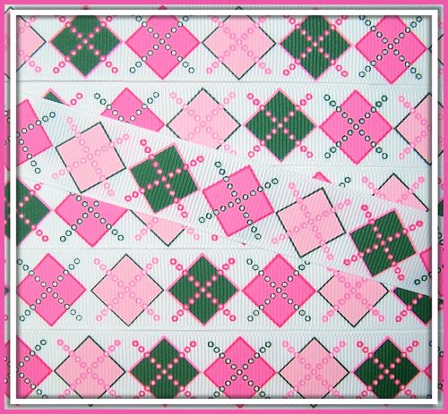 M2M Girly Tractors ARGYLE grosgrain ribbon 3y  