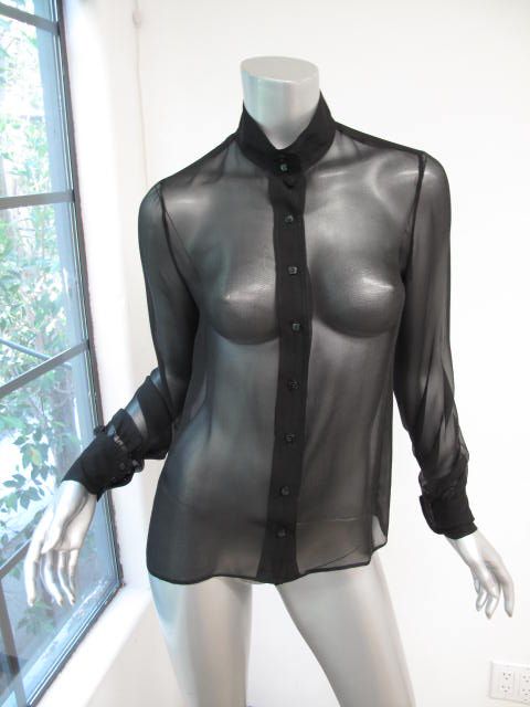 Chloe Black Long Sleeve Button Down Sheer Blouse 38  