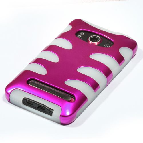 HTC EVO 4G DUAL LAYER PLAXSTIC+SILICONE FISHBONE HYBRID CASE HOT PINK 