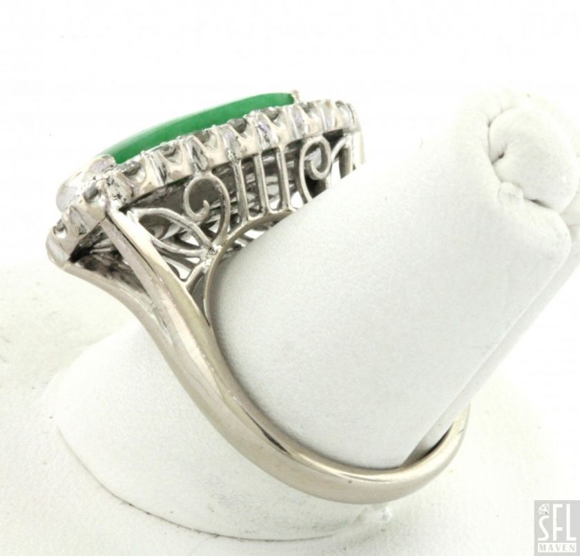   18K WHITE GOLD .60CT DIAMOND/GREEN JADE COCKTAIL RING SIZE 5.75  