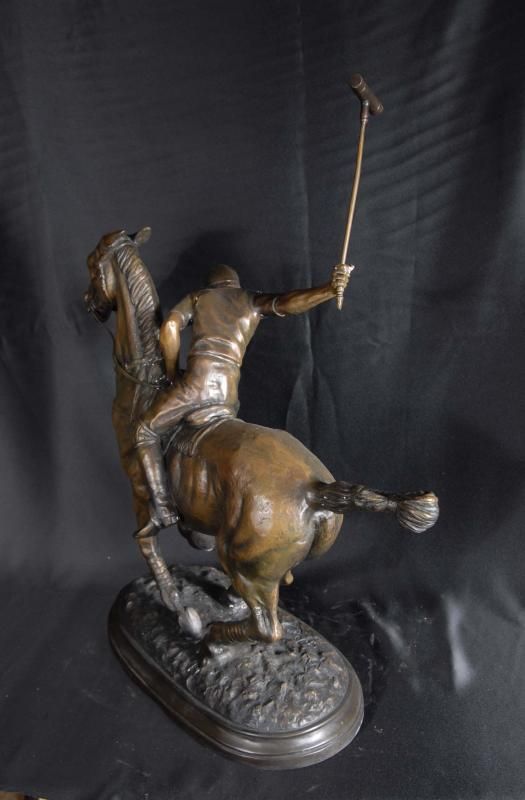 English Bronze Polo Player Horse Jockey Statue  