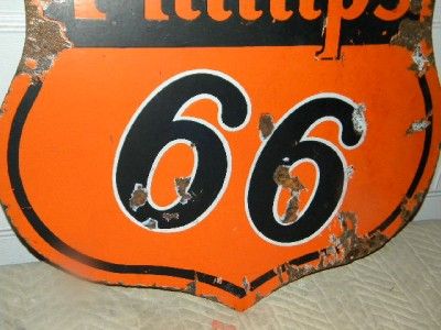 Old Phillips 66 Route Gasoline Motor Oils Sign RARE White Outline 