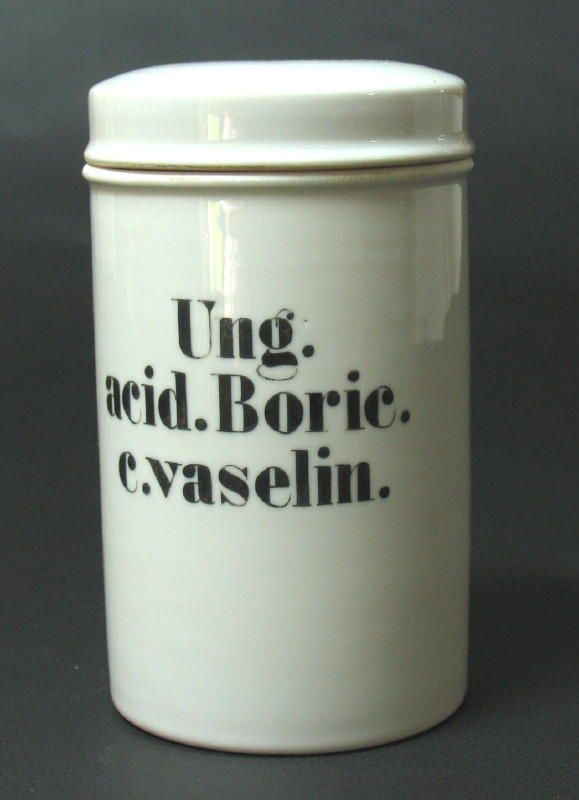 ANTIQUE ACID BORIC VASELINE PORCELAIN MEDICAL JAR  