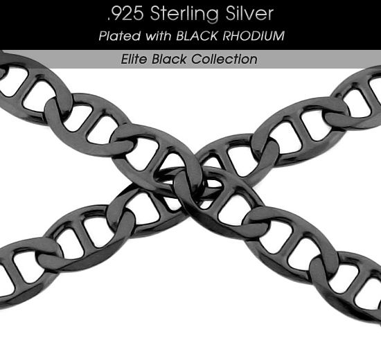 New Mens BLACK .925 Sterling Silver Mariner Chain  