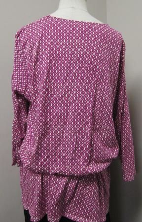   Sleeve Printed Tunic w/Tie Belt Rhubarb/Cream NWOT  
