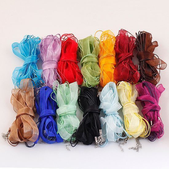  100X Mixed Voile Ribbon Necklace Silk Cords Lobster 10 