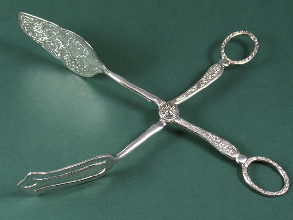 Vintage 9 Regal Silver Plated Serving Tongs W/Scissor Handle & Scroll 