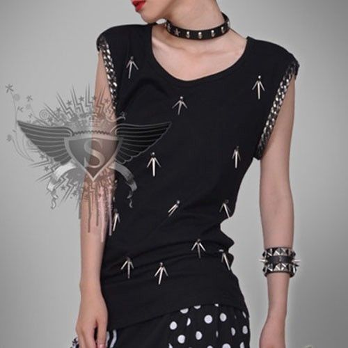 SC150 Punk Black Personality T shirt Goth Sleeveless  