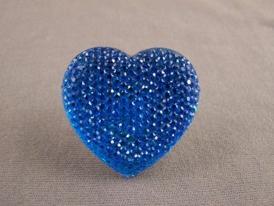 Blue multi faceted crystal Heart big huge cocktail ring adjustable 1 