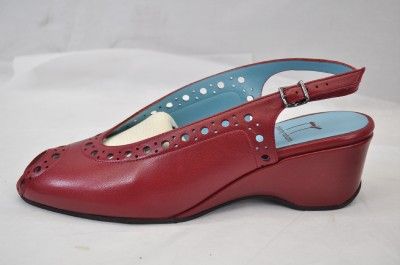 THIERRY RABOTIN ITALY CARLEIGH (CJW) RED LEATHER SLING WEDGE PEEP TOE 