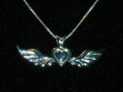 STERLING SILVER WIND BENEATH MY WINGS ANGEL WINGS PENDANT NECKLACE 