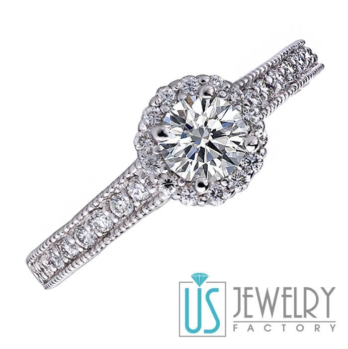 Filigree Style 1 Carat VS2 F Round Diamond Millgrain Edge Engagement 