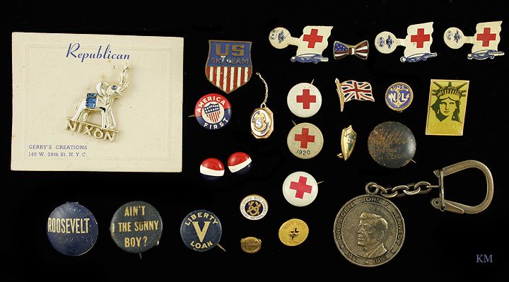 USA POLITICAL red cross WAR PINS ROOSEVELT NIXON  