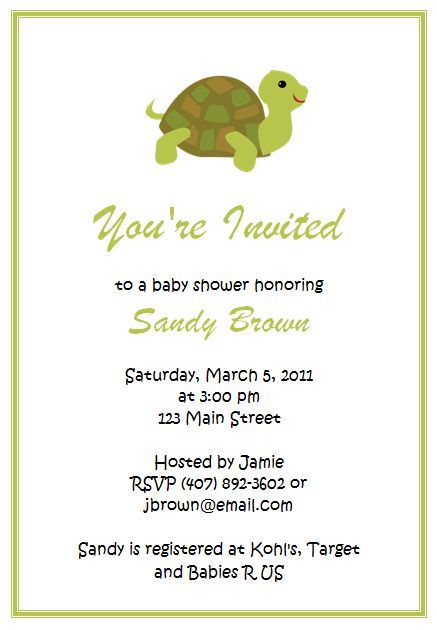 GREEN TURTLE BABY SHOWER INVITATIONS  