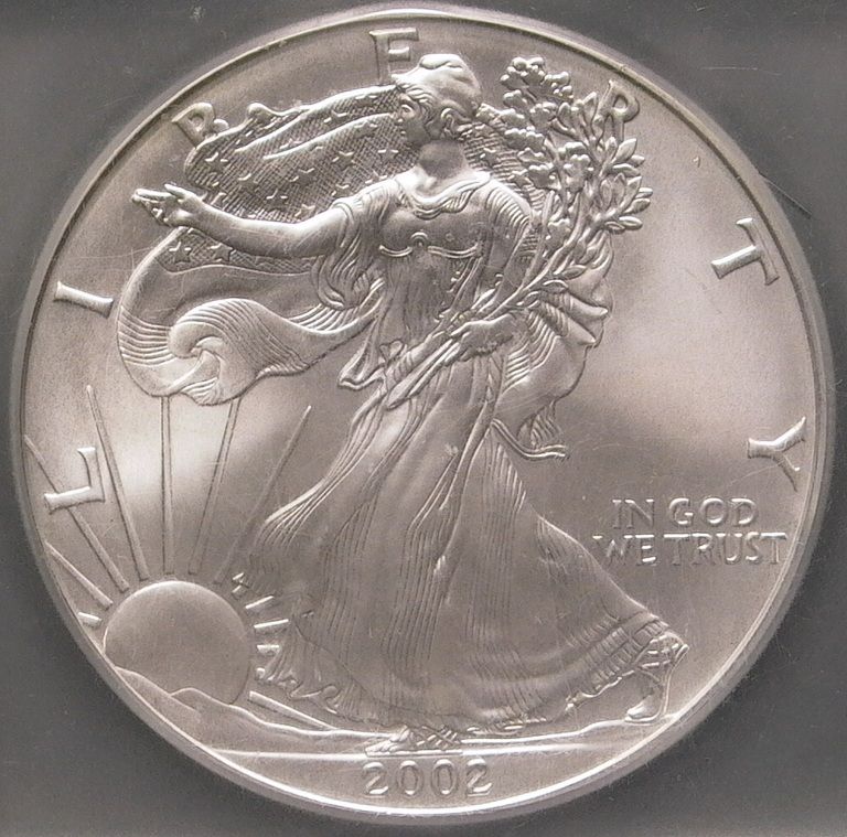 2002 $1 American Silver Eagle 1 OZ .999 Silver ICG MS70  