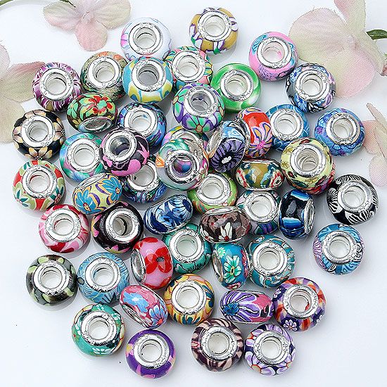 50 PCS POLYMER CLAY BEADS Mixed FIT CHARM BRACELET Lots  