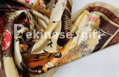 100% Brown Square 35Silk Scarf Kerchief Chinese Art  