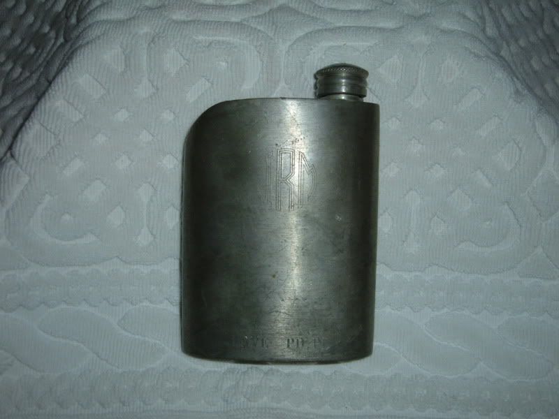 Vintage Thailand Siam Pewter Whiskey Liquor Hip Flask Monogram 