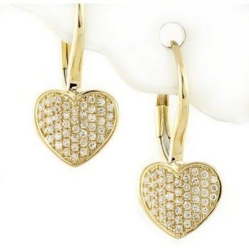 FINE DIAMOND HEART LEVERBACK EARRINGS 14K YELLOW GOLD  