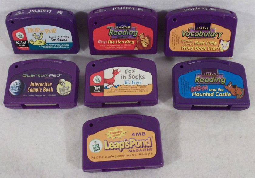   of 7 LEAP FROG LEAP PAD BOOK CARTRIDGES dr seuss lion king scooby doo