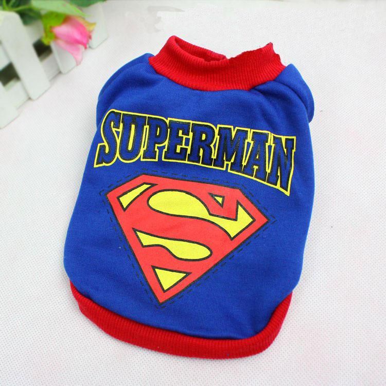 Dog Apparel Cotton Cute Superman Spring Blue Grey Shirt Size XXS XS S 