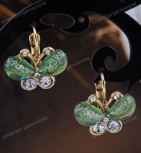   Crystal Cyan Resin Mini Butterfly Ear Studs Earrings Lever Back  