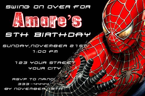 Birthday Invitations SPIDERMAN Spider man 4x6 or Ticket  