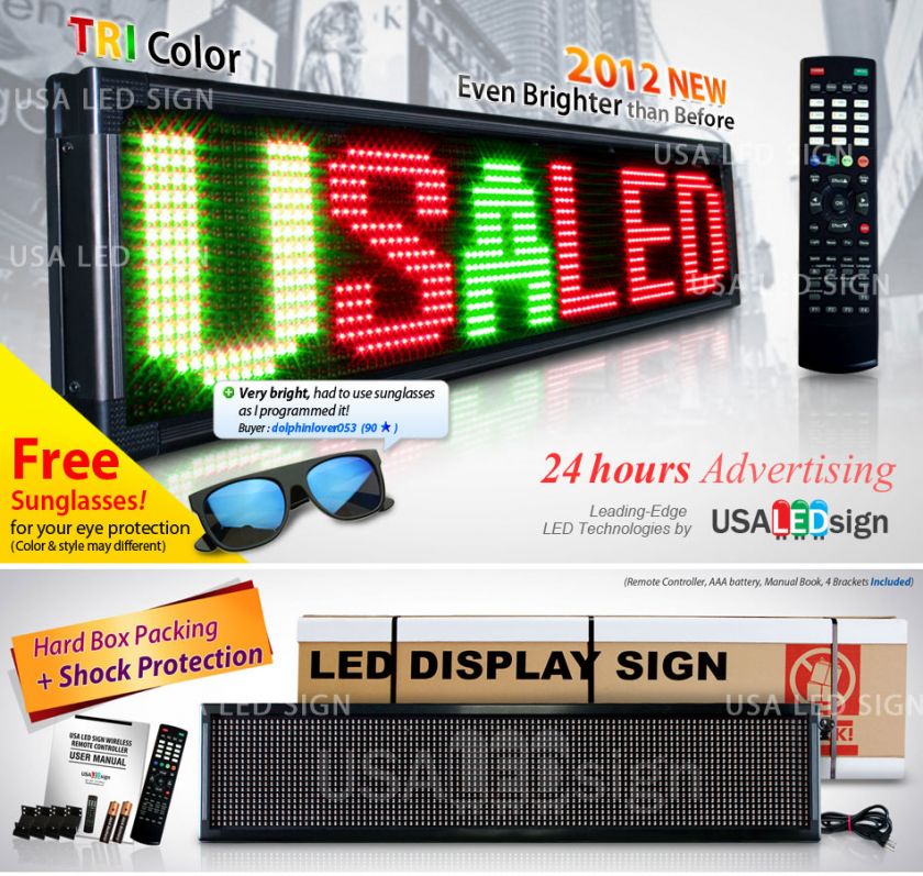 LED SIGN 69X19 26MM TRI COLOR OUTDOOR PROGRAMMABLE SCROLLING MESSAGE 