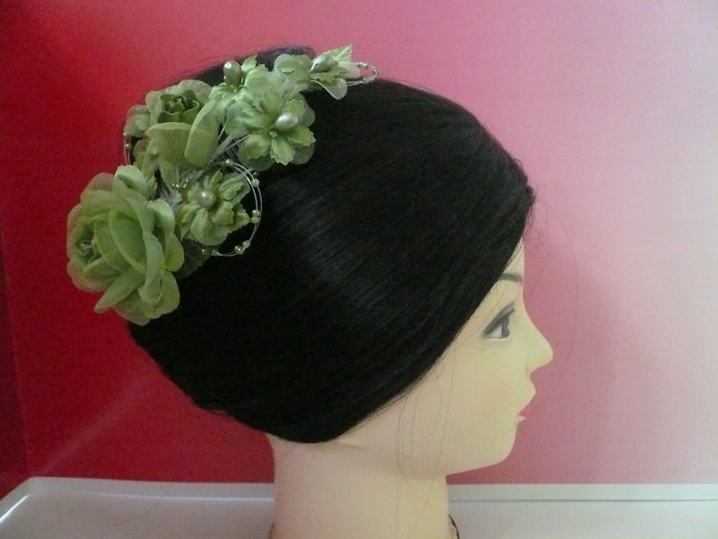 Artificial Silk Flower Hair Ornament / GREEN  