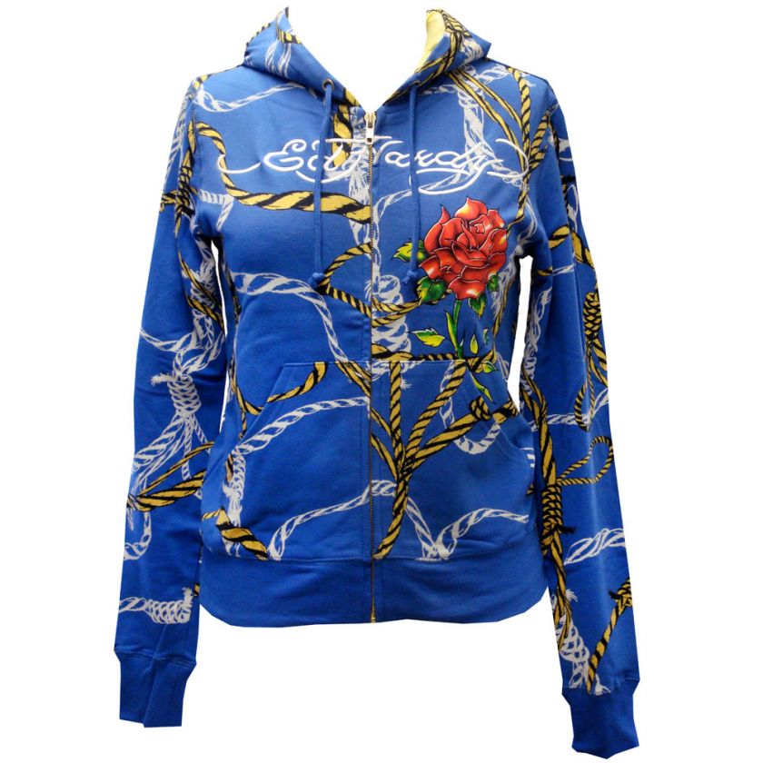 Ed Hardy Blue Womens Rope & Roses Hoodie  