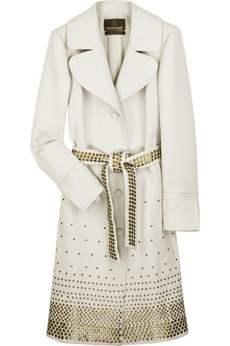 NEW ROBERTO CAVALLI OFF WHITE WOOL TRENCH COAT 42   8  