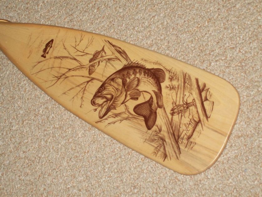 Bass Fish scene on 36 Wood Canoe Paddle Wall Hanging  