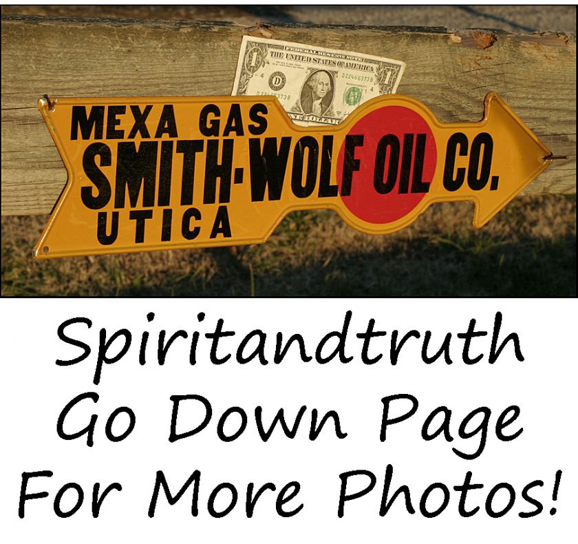   Smith Wolf Oil Co. Utica Ohio Arrow Tin Metal Advertising Sign  