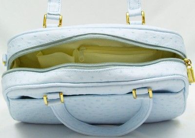 Blue Satchel Purse Faux Ostrich Handbag Gold Hardware  