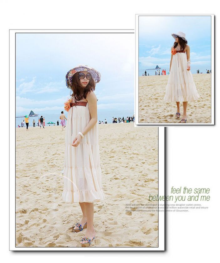 New Womens Bohenmia Korea Elegant Boho Ruffle Pleated Chiffon Maxi 