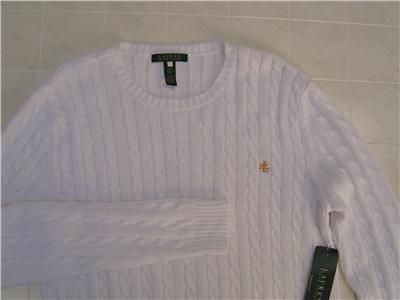   Womens XL Sweater Shirt Cable Pony Cotton White Crewneck Top  