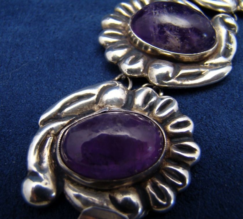 VINTAGE JOSE ANTON MEXICO SILVER AMETHYST  BRACELET XL  